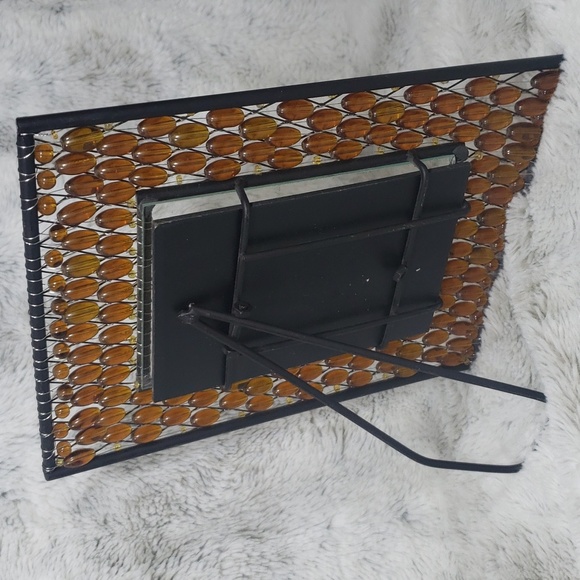 Vintage Metal Picture Frame Boho 70’s Style Orange🧡Stones Beaded Glass - Picture 7 of 11